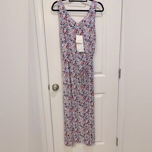 NEW beachlunchlounge Women's Lynette Blue and Red Floral Maxi Dress Medium